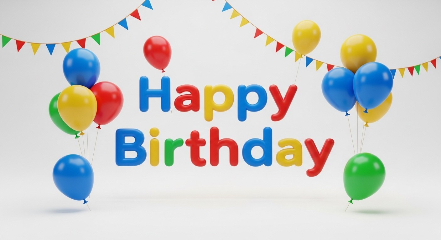 Happy Birthday Google: Colorful Balloons and Banner